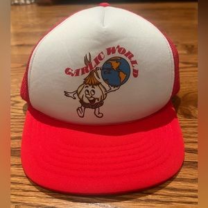Vintage gilroy garlic festival mesh trucker hat in red ❣️